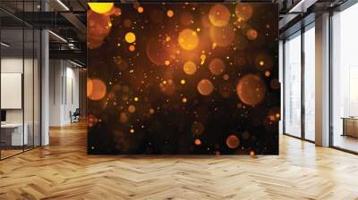 Golden abstract bokeh on a black background. Holiday concept. Abstract luxury swirling gold background with gold particles. Christmas Golden light shine particles. Gold foil texture. Wall mural