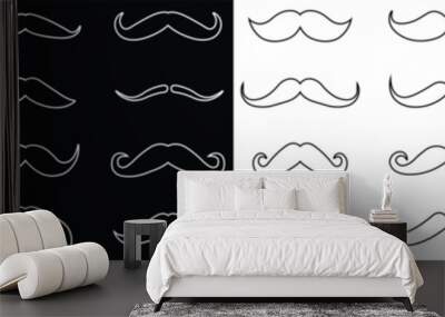 Hipster mustache icon set. Different line vector collection isolated on transparent background. Black silhouette of adult man Italian moustache. Symbol of Fathers day.old facial hair styles. Wall mural