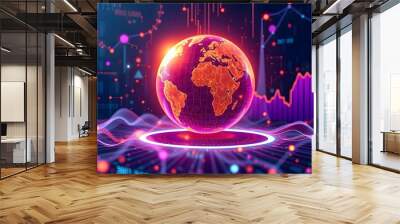 Internet world. Computer internet and technology background. Communication technology for internet business. Global world network and telecommunication 
 blockchain and IoT. Wall mural