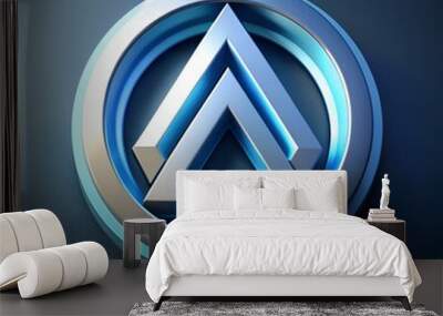 Modern. abstract logo design with a silver triangle inside a blue circular frame. perfect for a tech company or app. Wall mural