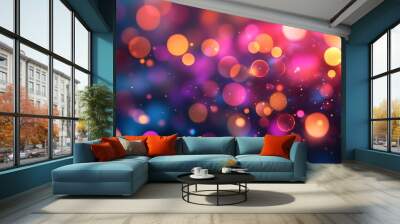 Neon colors bokeh lights in a blurred night background Wall mural