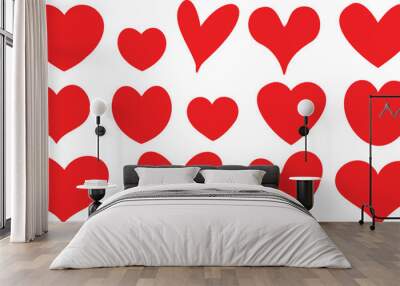 Red heart set. Set red shape heart icon, vector set heart shape, lovers on Valentine's day. Wall mural