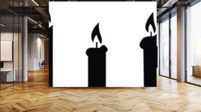 Set candle silhouettes for religion commemorative and party icon. Vector Black flat symbol collection isolated on transparent background. Editable stroke some melted and others solid. Wall mural