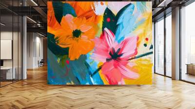 Spring flowers abstract oil painting. Abstract floral oil painting background. Beautiful oil painting wallpaper, art print, background design. Wall mural