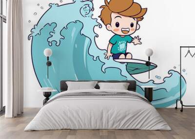 Surfer riding a wave of a cartoon character. Wall mural