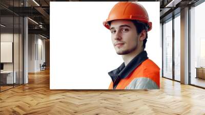 Young Construction Worker with Arms Crossed Standing Against White background, Space for Text Wall mural