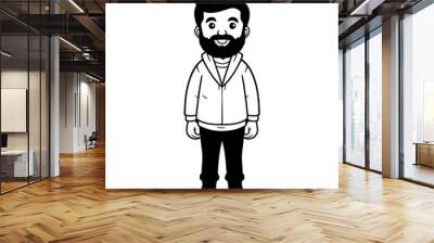 young man with beard and casual clothes cartoon vector illustration graphic design in black and white Wall mural