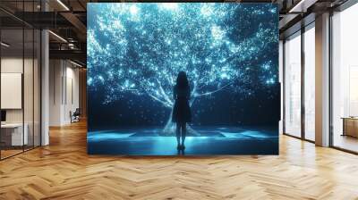 A Businesswoman Standing in Front of a Holographic Interface Wall mural