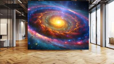 A vibrant, colorful spiral galaxy. Wall mural