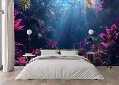 Alien jungle with bioluminescent plants Wall mural