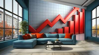 Bold red upward arrow graph showing a rising trend, ideal for business presentations and growth visuals Wall mural