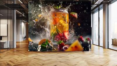 Canned Drink and Fresh Fruits with Ice Cubes

 Wall mural