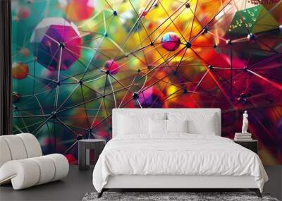 Colorful abstract of refracted light through crystal structures, creating a vibrant spectrum of colors. Wall mural