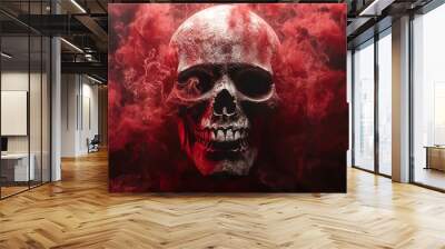 Copy space skull with smoke effect scream horror background AI Image Generative. Wall mural