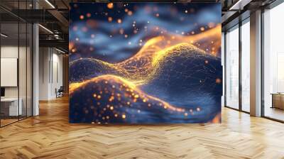 Elegant Navy Blue and Gold Particle Background with Bokeh and Shiny Glitter Wave for Luxury Holiday Design Wall mural