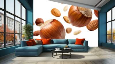 Flying nuts on a white and transparent background  Wall mural