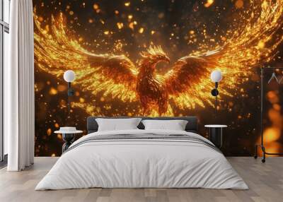 Majestic golden eagle illustration on starry sky Wall mural