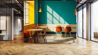 interior design of a cafe or restaurant with dining tables and chairs Wall mural