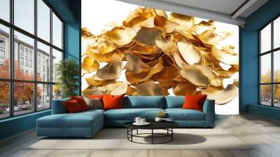 Pieces flakes of gold foil on a white amd transparent background Wall mural