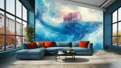 Sunlight illuminating a graceful shark in the sea. Wall mural