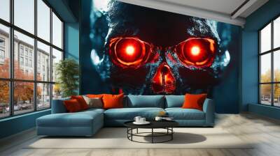 Wide shot portrait of Alien with glowing reptilian eyes Wall mural