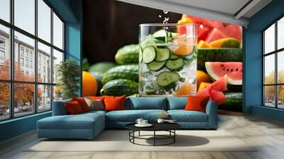  consuming water-packed foods like cucumbers, oranges, and watermelon.

 Wall mural