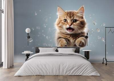 A happy cat jumping in the air on a transparent background,  Wall mural