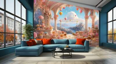 church of the holy sepulchre, A dreamy depiction of a fairy tale world where flowers and sweets are the main currency, with candy coins and flower-shaped cookies scattered throughout the scene. Wall mural