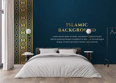 Islamic Arabic Blue Golden Ornament Arabesque Pattern Border Background Wall mural