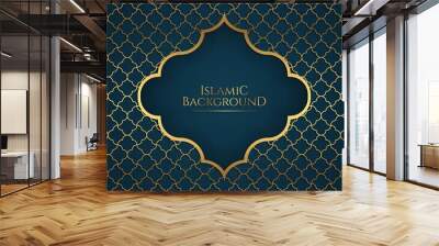 Islamic Arabic Elegant Blue Golden Ornament Frame Background with Copy Space for Text Wall mural