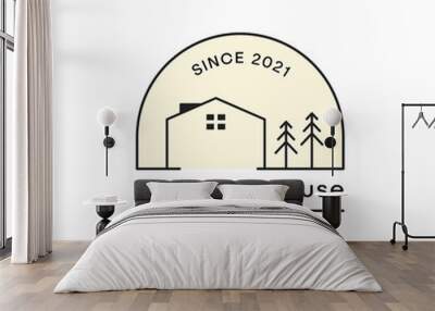 farm warehouse with tree outline style logo template Wall mural