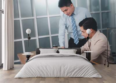 Colleagues in office. businessman discussing work in office. Two friends in working together. Wall mural