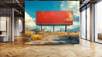 A vast desert with a billboard prominently displayed under a bright, sunny sky, ideal for advertising mockups. Wall mural