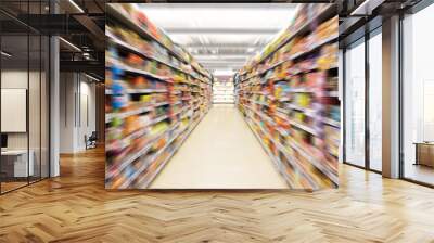 abstract blurred photo of store in department store, empty supermarket aisle, motion blur Wall mural