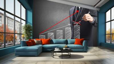 Business man drawing a growth chart, Success in business concept Wall mural