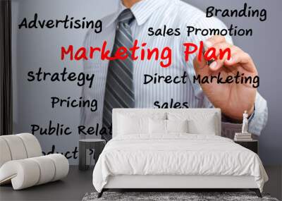 business man writing marketing plan concept Wall mural