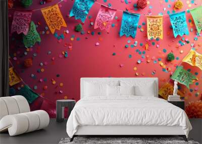 Festive celebration with Latin American flags and decorations, vibrant and colorful background Wall mural