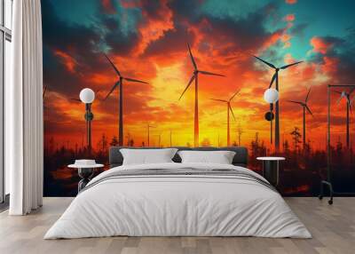 Global trends in stock market investments focusing on renewable energy and tech, dynamic vector illustration Wall mural