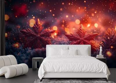 Vibrant Christmas and New Year background featuring a bright winter holiday composition with twinkling lights and snowflakes, ideal for a festive greeting card or banner. Wall mural