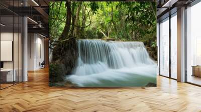 beautiful waterfall, forest background, landscape Wall mural