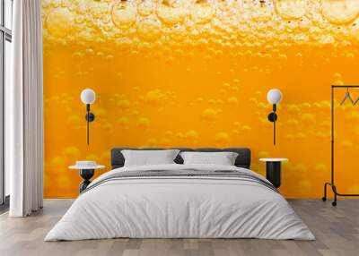 bubble beer close up / yellow background / water / drink Wall mural