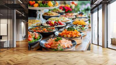 Buffet food catering food party at restaurant mini canapes snacks and appetizers Wall mural