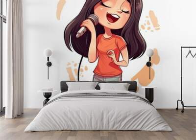 Cartoon character of singer girl Wall mural