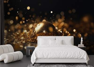 gold background on dark background, glitter lights Wall mural