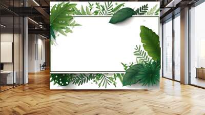 green leaf frame with white background, vector illustration, Made by AI,Artificial intelligence Wall mural