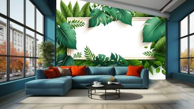 green leaf frame with white background, vector illustration, Made by AI,Artificial intelligence Wall mural