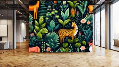 Seamless Pattern of Amazon Forest with Animals Wall mural