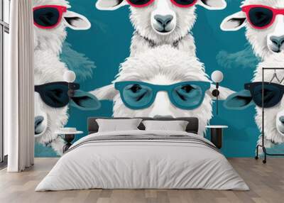 Seamless Pattern Sheep Wearing Sunglasses Wall mural