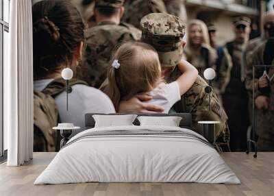 Soldier hugging his child, hug for farewell Wall mural