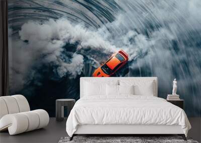 top view of driver drifting car, Automobile Wall mural